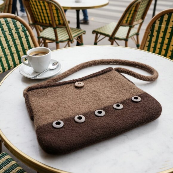 Handmade Felted Wool Shoulder/Clutch Bag Warm Brown | Unique Artisan Piece - Picture 2 of 11